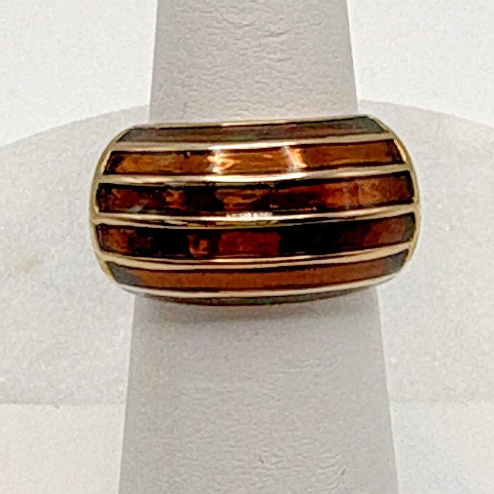 Gold Plated Cocktail Ring 5 Brown Enamel Fall Statement NWOT Camille Lucie